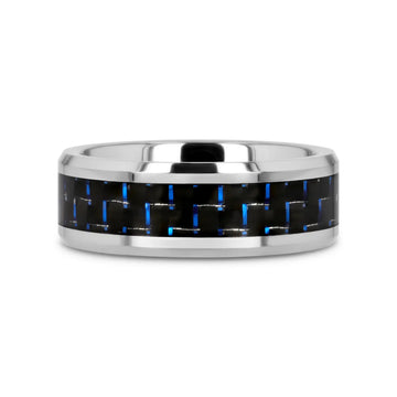 AUXILIUS Tungsten Carbide Ring with Black & Blue Carbon Fiber Inlay - 6mm - 10mm - Larson Jewelers