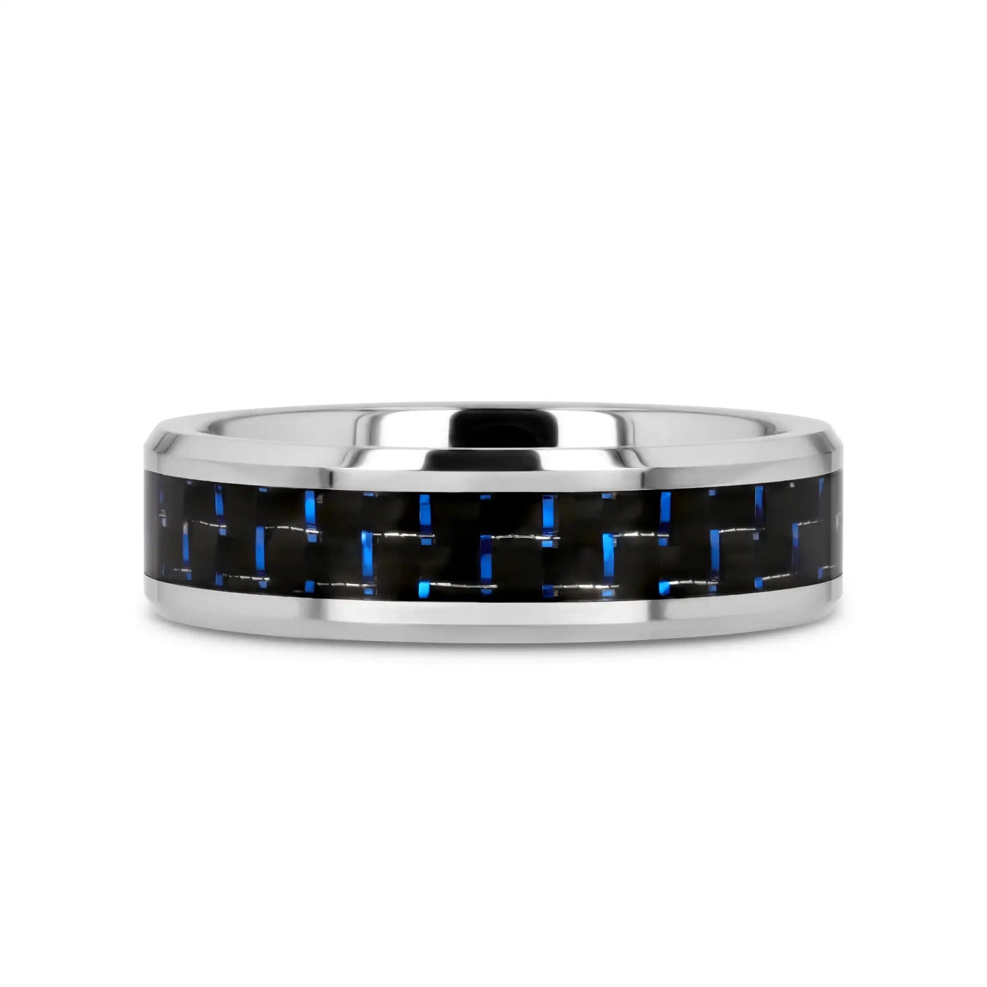 AUXILIUS Tungsten Carbide Ring with Black & Blue Carbon Fiber Inlay - 6mm - 10mm - Larson Jewelers