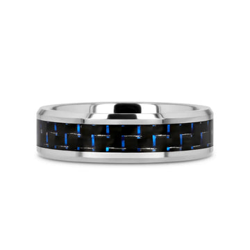 AUXILIUS Tungsten Carbide Ring with Black & Blue Carbon Fiber Inlay - 6mm - 10mm - Larson Jewelers