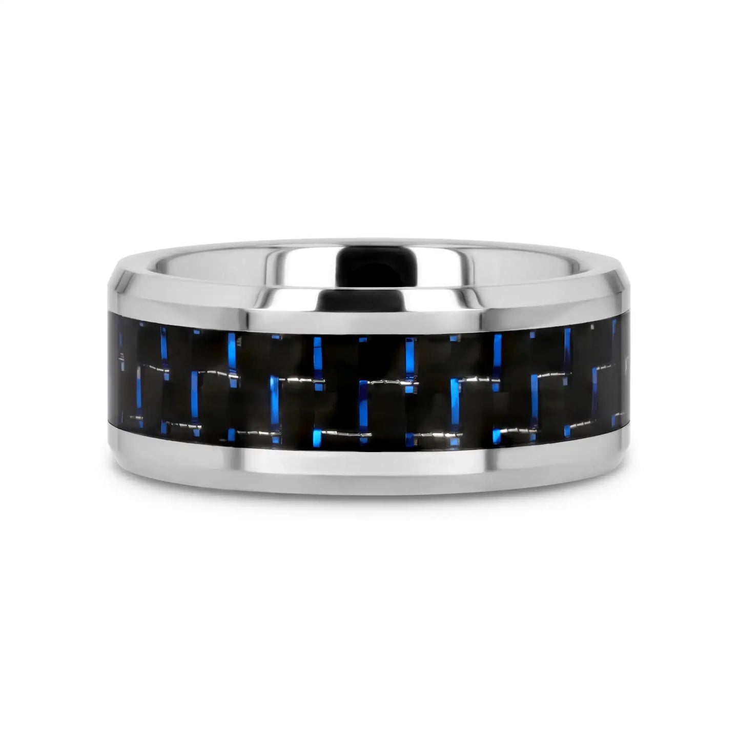 AUXILIUS Tungsten Carbide Ring with Black & Blue Carbon Fiber Inlay - 6mm - 10mm - Larson Jewelers