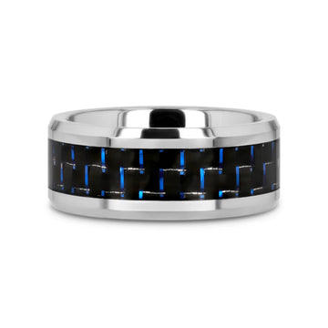 AUXILIUS Tungsten Carbide Ring with Black & Blue Carbon Fiber Inlay - 6mm - 10mm - Larson Jewelers