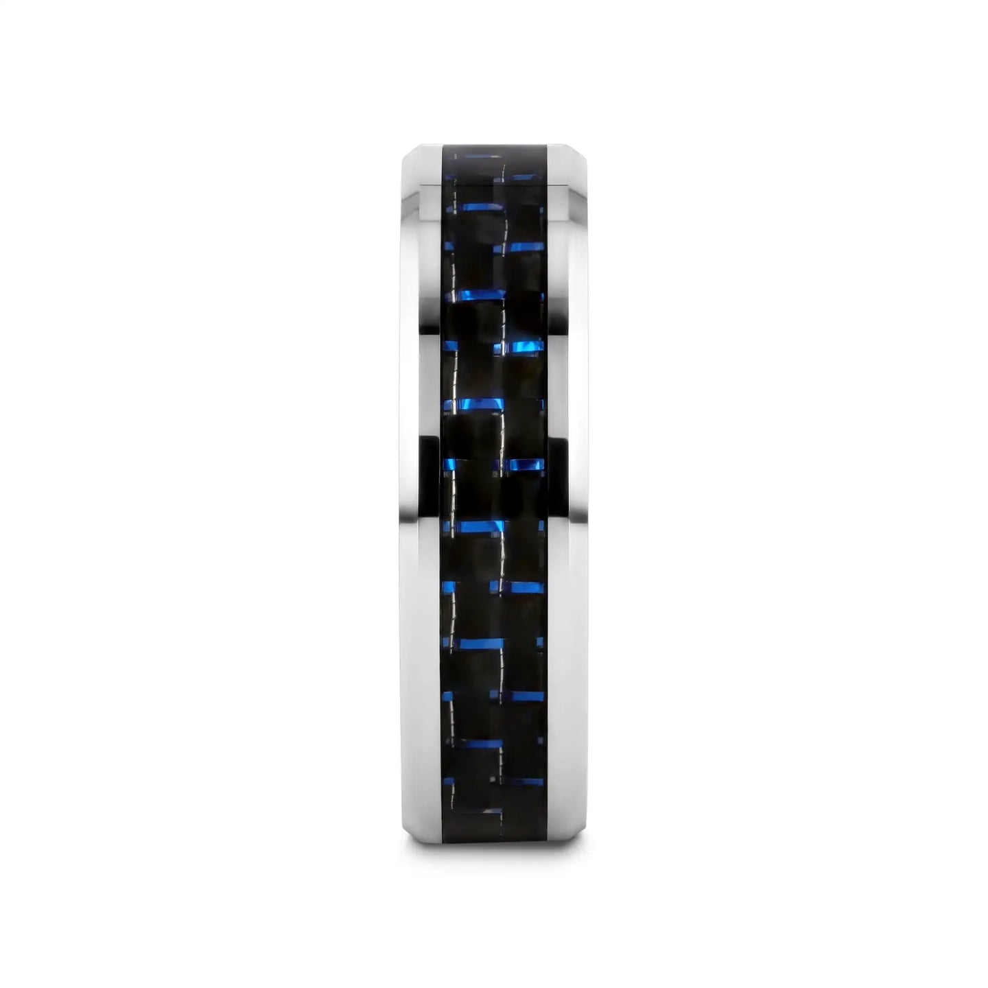 AUXILIUS Tungsten Carbide Ring with Black & Blue Carbon Fiber Inlay - 6mm - 10mm - Larson Jewelers