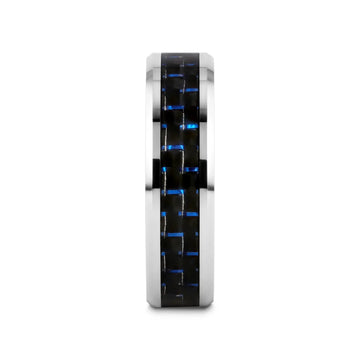 AUXILIUS Tungsten Carbide Ring with Black & Blue Carbon Fiber Inlay - 6mm - 10mm - Larson Jewelers
