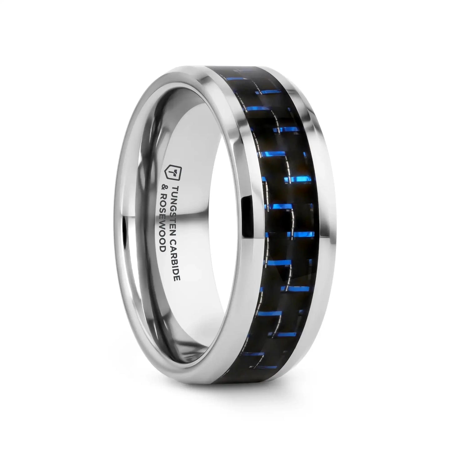 AUXILIUS Tungsten Carbide Ring with Black & Blue Carbon Fiber Inlay - 6mm - 10mm - Larson Jewelers