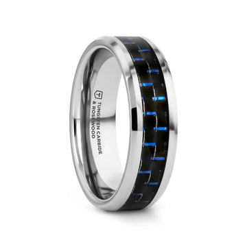 AUXILIUS Tungsten Carbide Ring with Black & Blue Carbon Fiber Inlay - 6mm - 10mm - Larson Jewelers