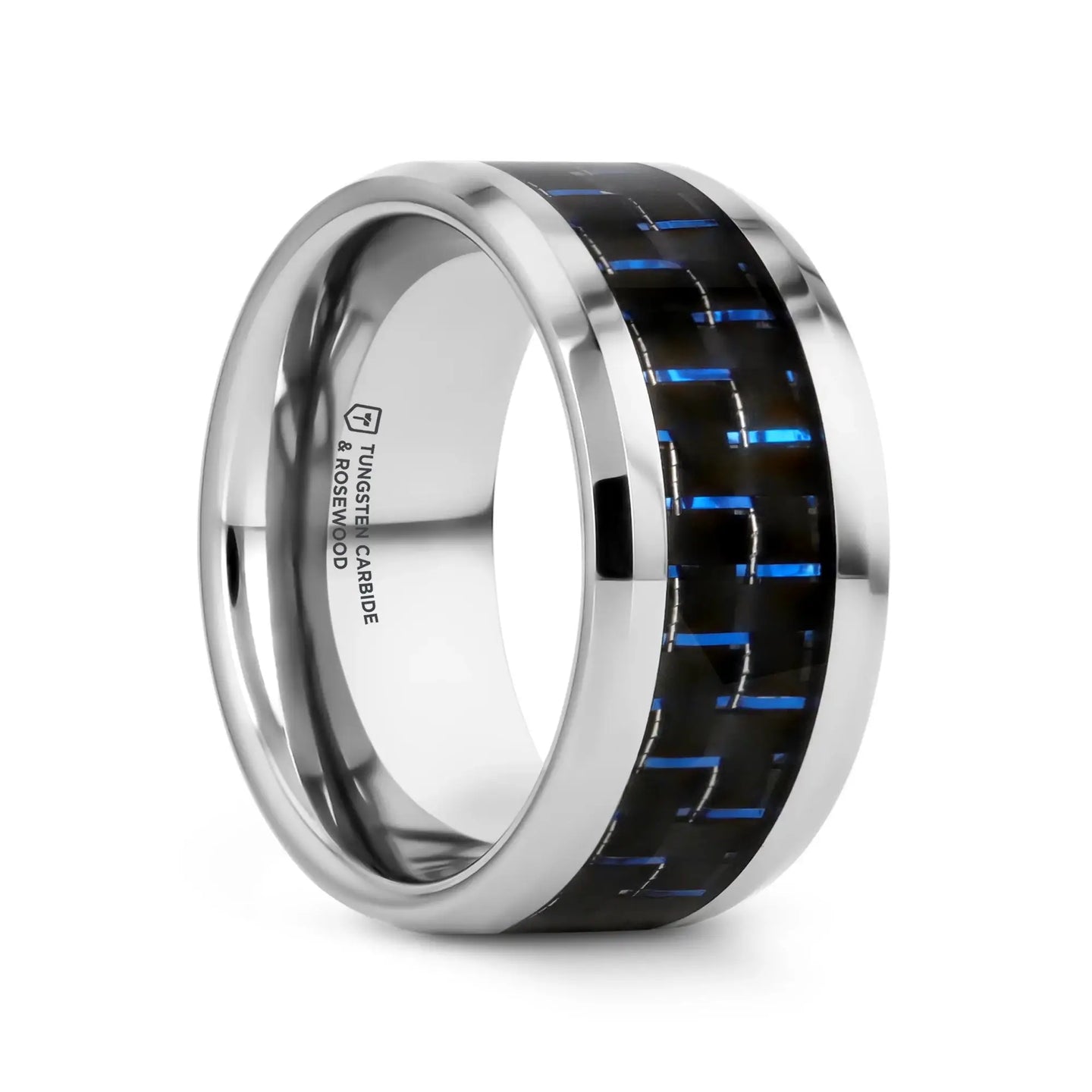 AUXILIUS Tungsten Carbide Ring with Black & Blue Carbon Fiber Inlay - 6mm - 10mm - Larson Jewelers