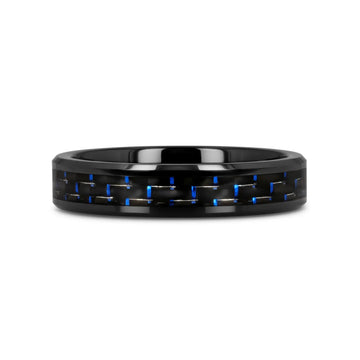AVITUS Black Beveled Ceramic Ring with Blue & Black Carbon Fiber Inlay - 4mm - 10mm - Larson Jewelers