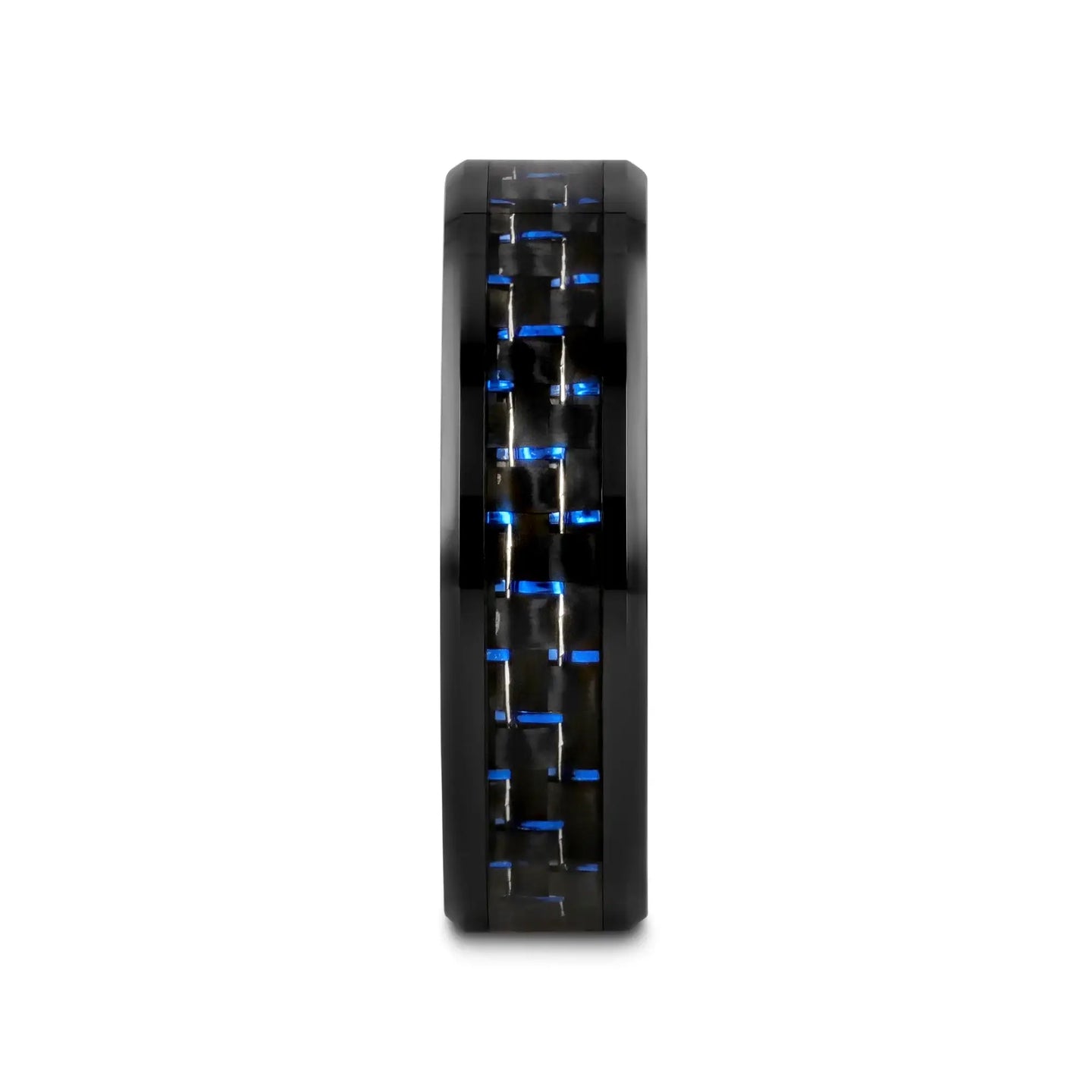 AVITUS Black Beveled Ceramic Ring with Blue & Black Carbon Fiber Inlay - 4mm - 10mm - Larson Jewelers