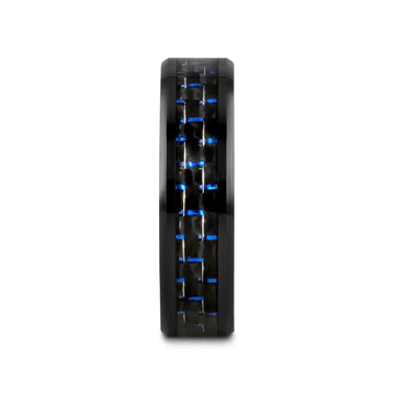AVITUS Black Beveled Ceramic Ring with Blue & Black Carbon Fiber Inlay - 4mm - 10mm - Larson Jewelers
