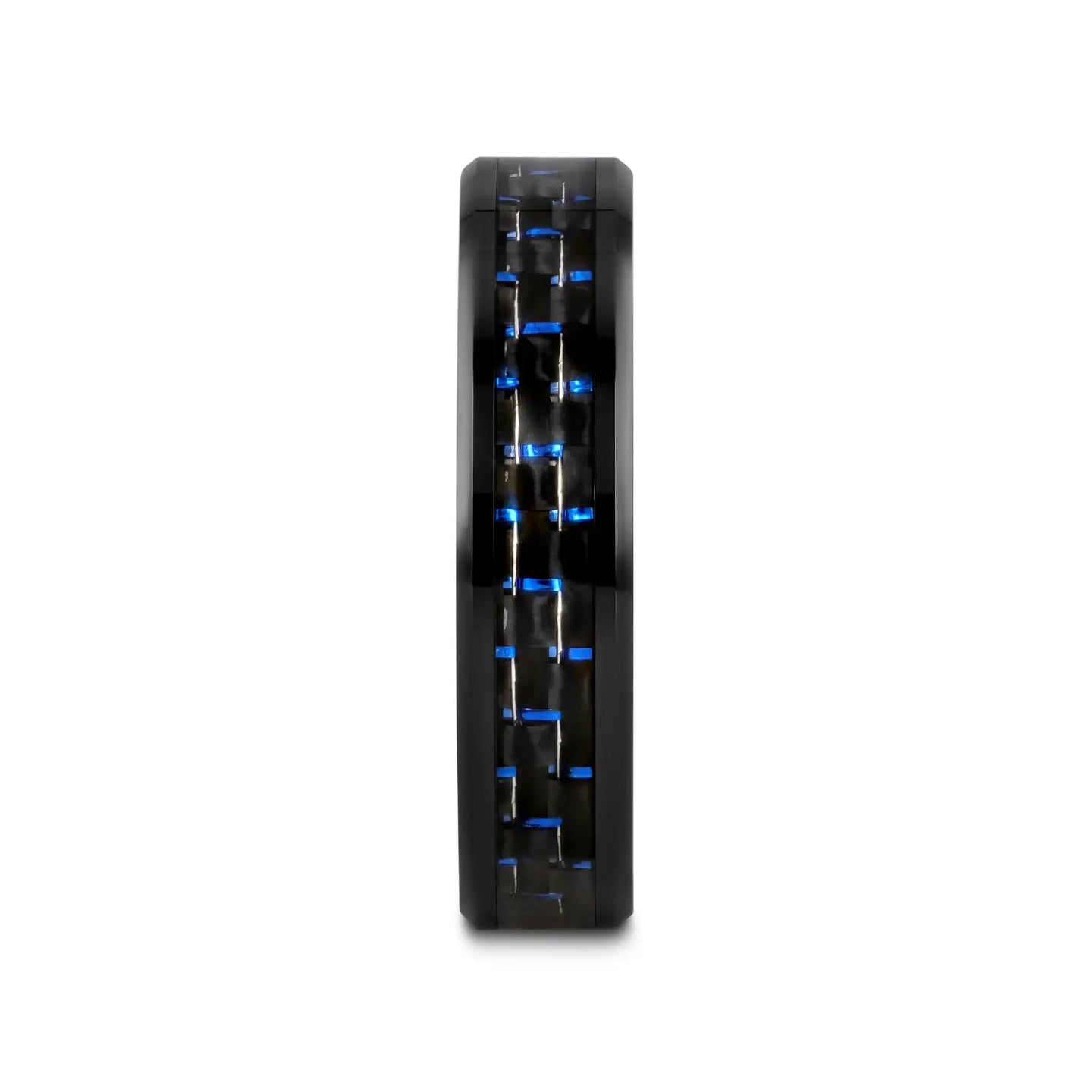 AVITUS Black Beveled Ceramic Ring with Blue & Black Carbon Fiber Inlay - 4mm - 10mm - Larson Jewelers