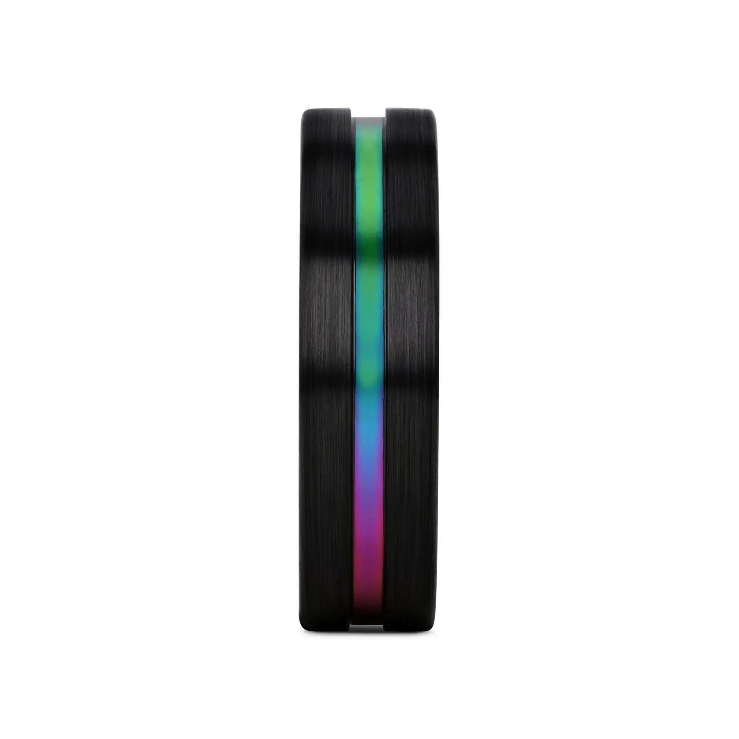 AZURE Flat Black Ceramic Ring Brushed with Rainbow Groove - 4mm - 8mm - Larson Jewelers