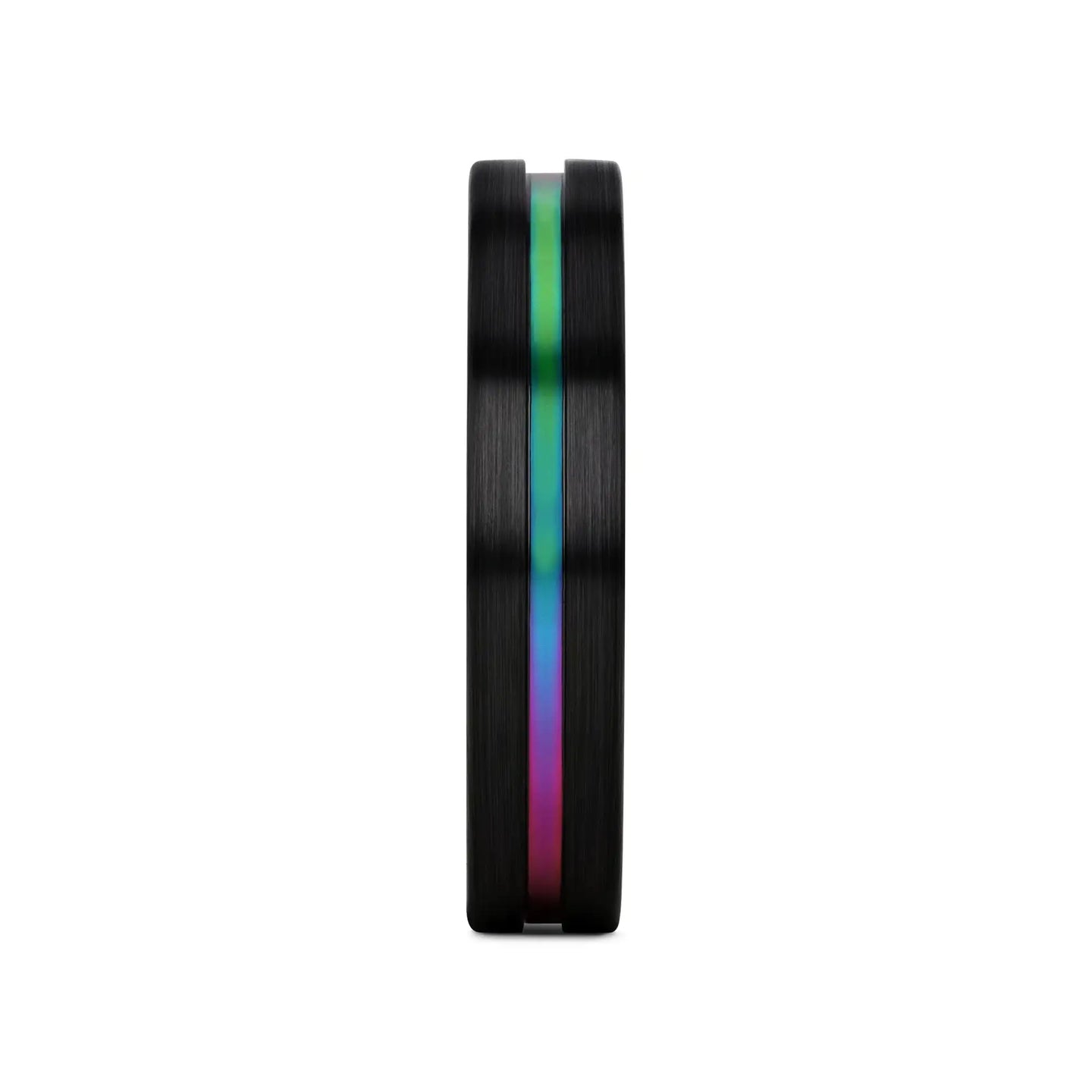 AZURE Flat Black Ceramic Ring Brushed with Rainbow Groove - 4mm - 8mm - Larson Jewelers
