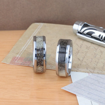 BUCK Polished Beveled Tungsten Carbide Men's Wedding Band with Ombre Deer Antler Inlay - 6mm & 8mm - Larson Jewelers