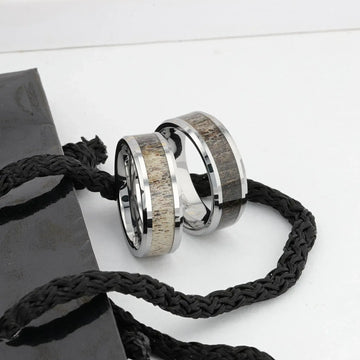 BUCK Polished Beveled Tungsten Carbide Men's Wedding Band with Ombre Deer Antler Inlay - 6mm & 8mm - Larson Jewelers