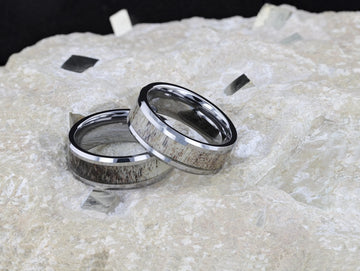 BUCK Polished Beveled Tungsten Carbide Men's Wedding Band with Ombre Deer Antler Inlay - 6mm & 8mm - Larson Jewelers