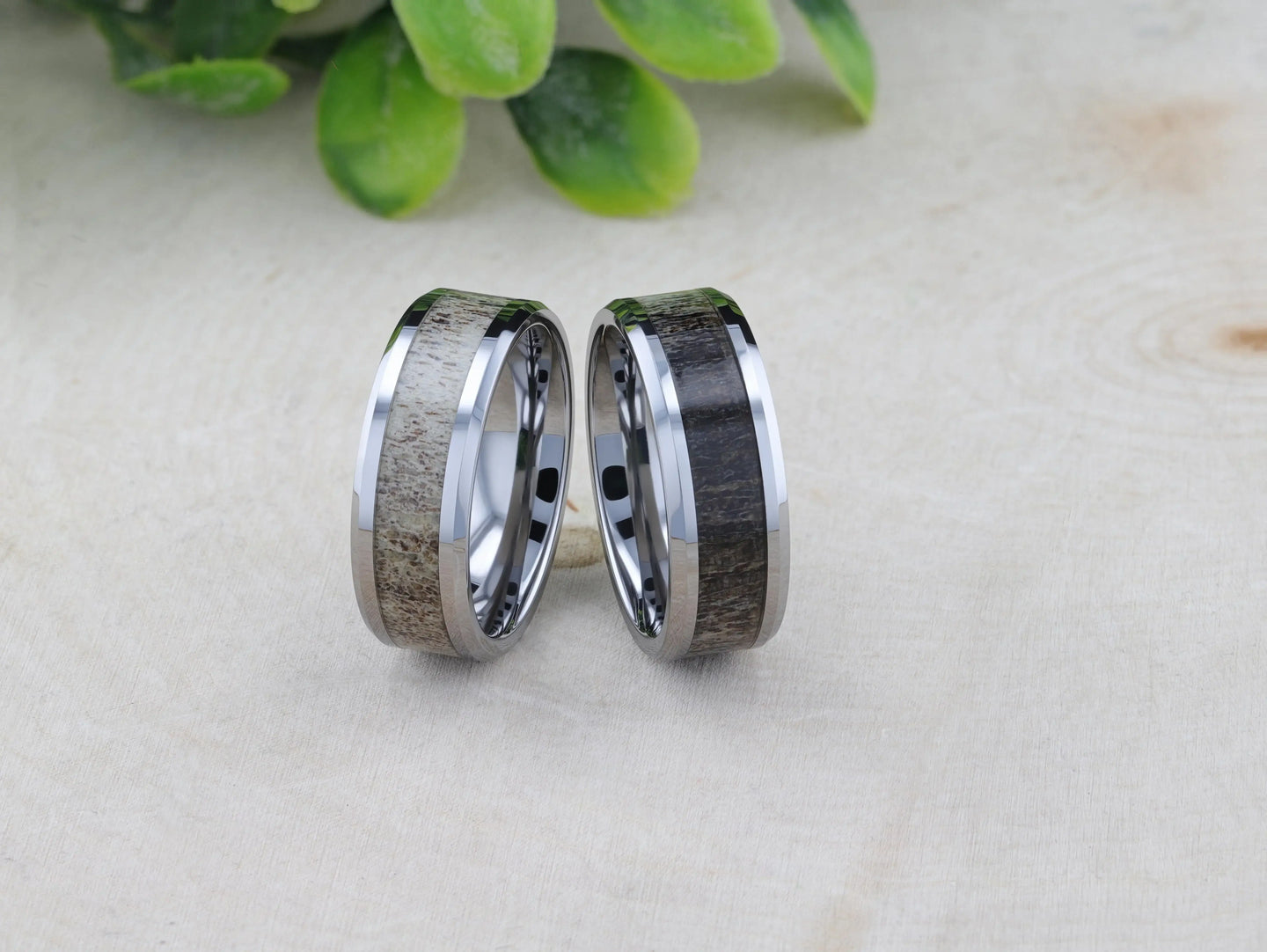 BUCK Polished Beveled Tungsten Carbide Men's Wedding Band with Ombre Deer Antler Inlay - 6mm & 8mm - Larson Jewelers