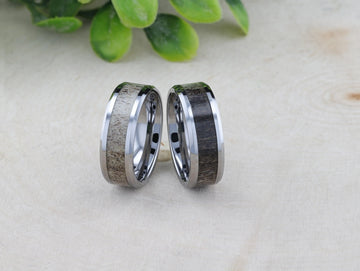 BUCK Polished Beveled Tungsten Carbide Men's Wedding Band with Ombre Deer Antler Inlay - 6mm & 8mm - Larson Jewelers