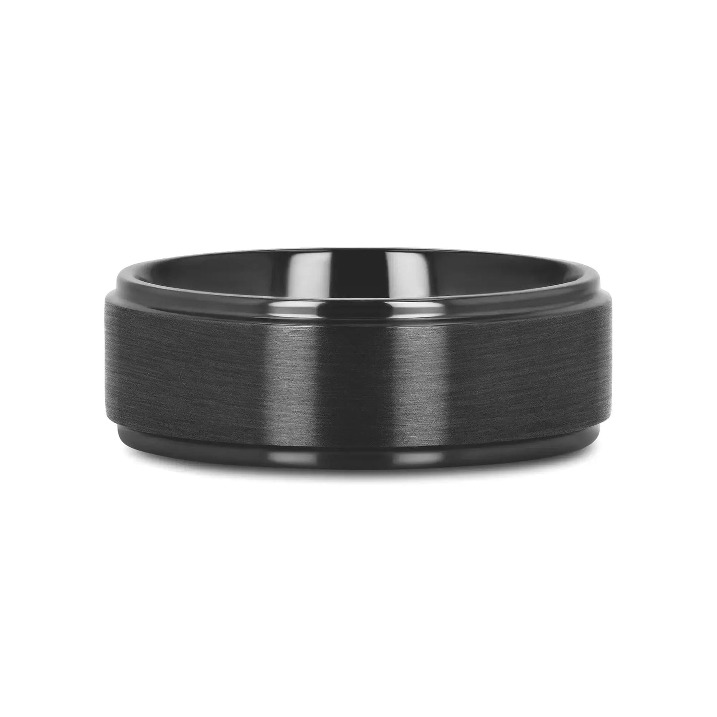 BABYLON Flat Black Titanium Ring with Brushed Raised Center & Polished Edges - 8mm - Larson Jewelers