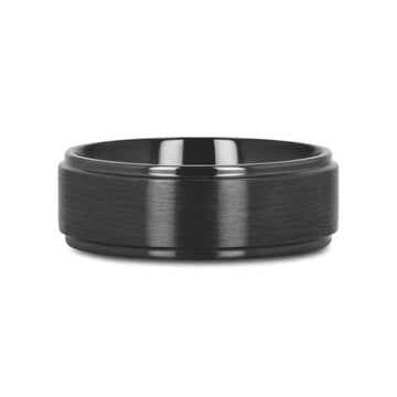 BABYLON Flat Black Titanium Ring with Brushed Raised Center & Polished Edges - 8mm - Larson Jewelers