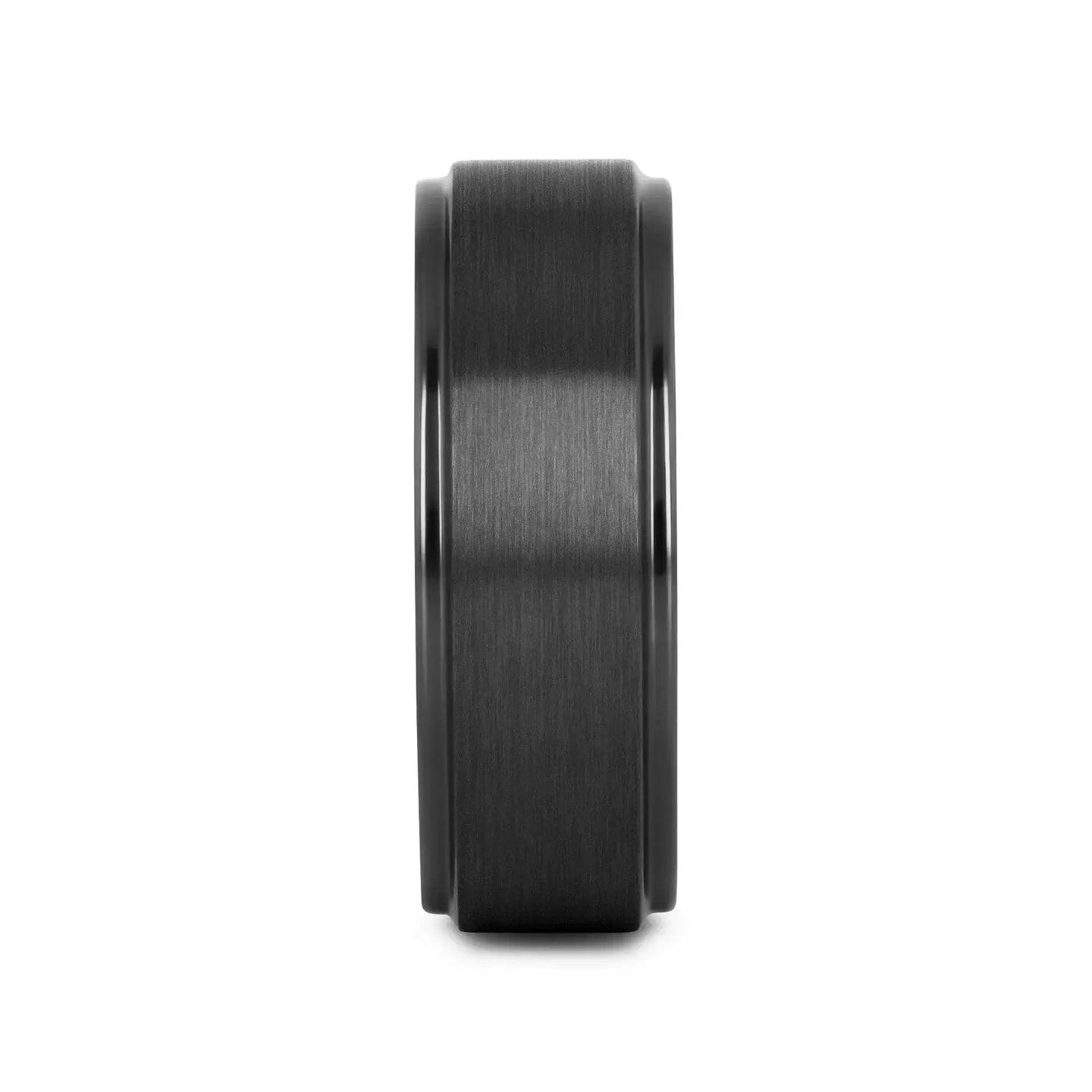 BABYLON Flat Black Titanium Ring with Brushed Raised Center & Polished Edges - 8mm - Larson Jewelers