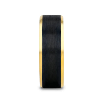 BEAUMONT Gold-Plated Titanium Beveled Ring with Brushed Black Center – 8mm - Larson Jewelers