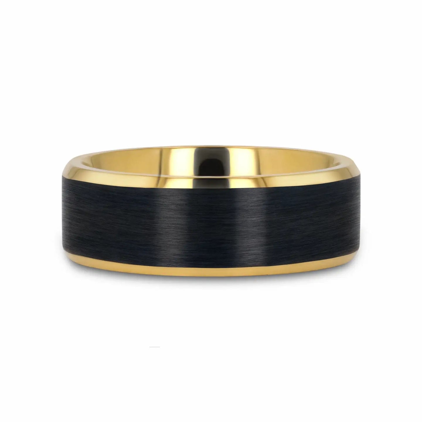 BEAUMONT Gold-Plated Titanium Beveled Ring with Brushed Black Center – 8mm - Larson Jewelers