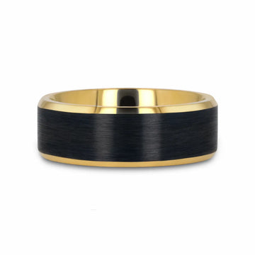 BEAUMONT Gold-Plated Titanium Beveled Ring with Brushed Black Center – 8mm - Larson Jewelers