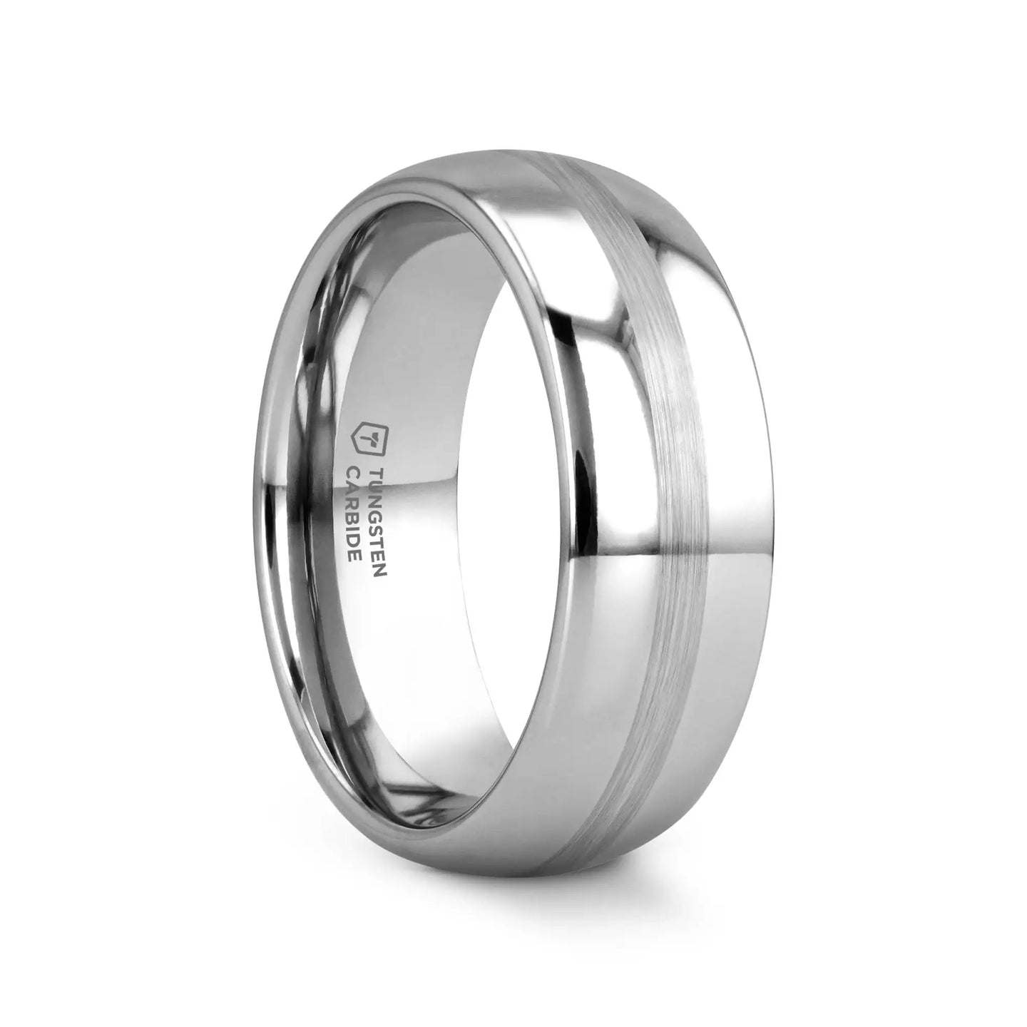 BELLATOR Domed with Brushed Stripe Tungsten Wedding Ring - 4mm to 12mm - Larson Jewelers