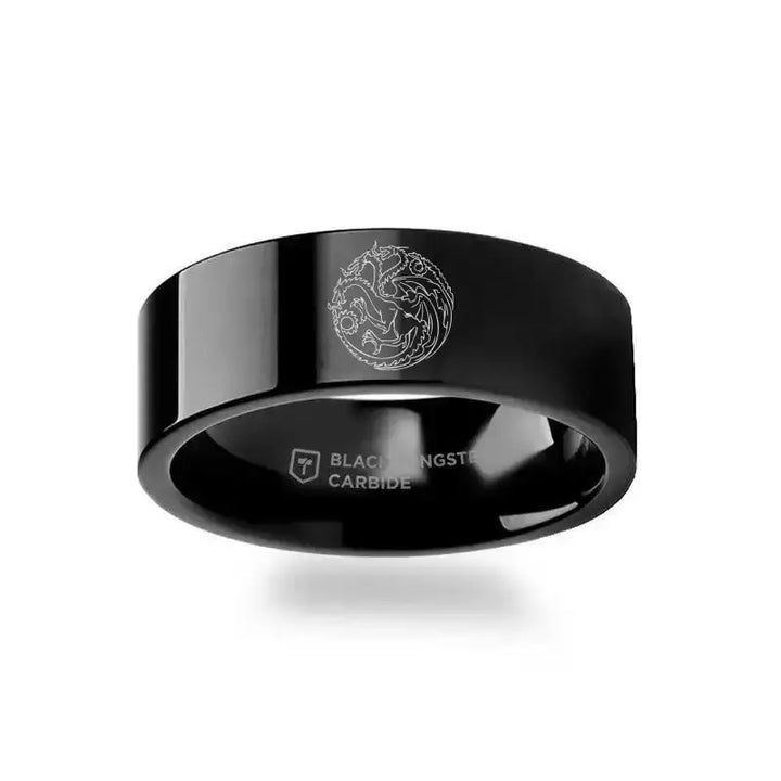 Game of Thrones Noble Houses Sigil Engraving Black Tungsten Ring Targaryen - 2mm - 12mm - Larson Jewelers