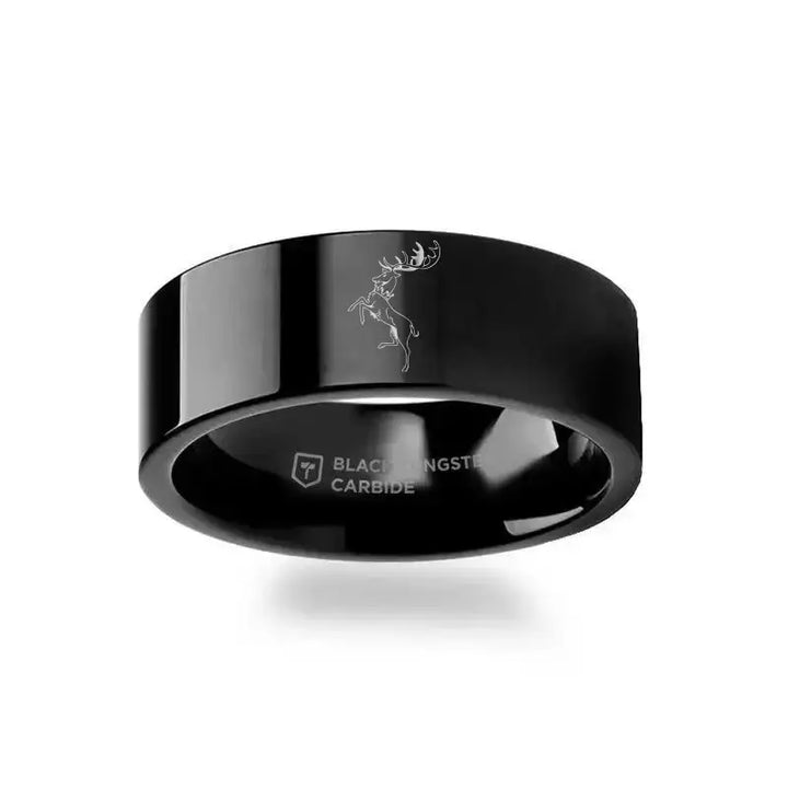 Game of Thrones Noble Houses Sigil Engraving Black Tungsten Ring Barateon - 2mm - 12mm - Larson Jewelers