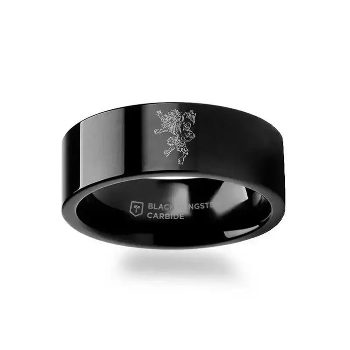 Game of Thrones Noble Houses Sigil Engraving Black Tungsten Ring Lannister - 2mm - 12mm - Larson Jewelers