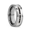 BLACKSTONE Flat Tungsten Wedding Band with Brushed Silver Inlay Center and 9 Channel Set Black Diamonds - 8mm