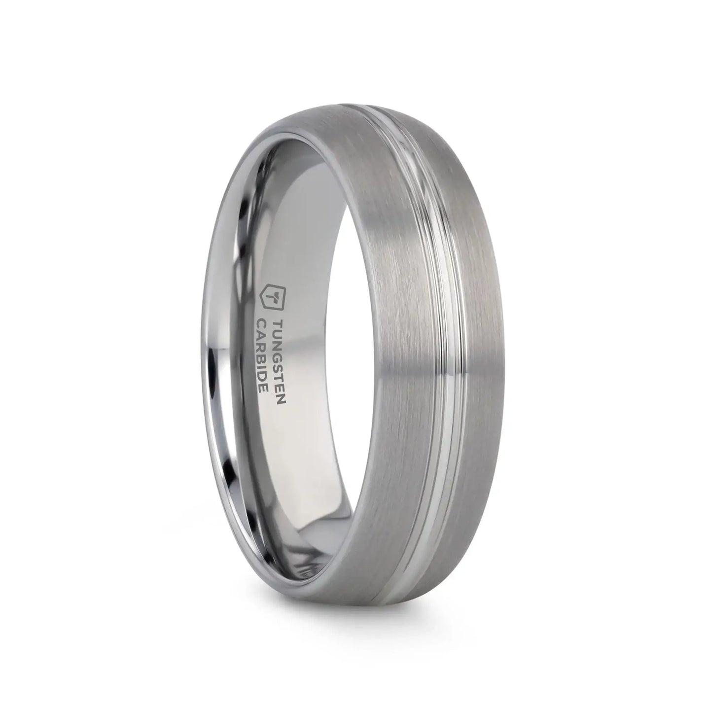BOSS Tungsten Carbide Ring with Domed Center Groove and Brush Finish - 6mm & 8mm - Larson Jewelers