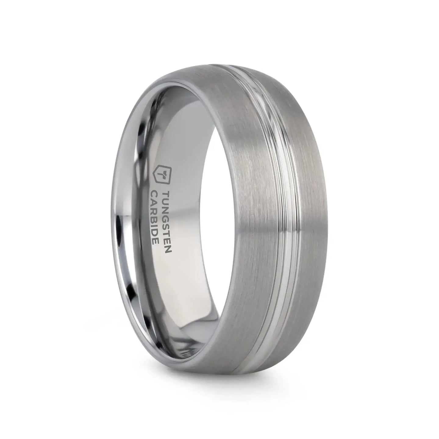 BOSS Tungsten Carbide Ring with Domed Center Groove and Brush Finish - 6mm & 8mm - Larson Jewelers