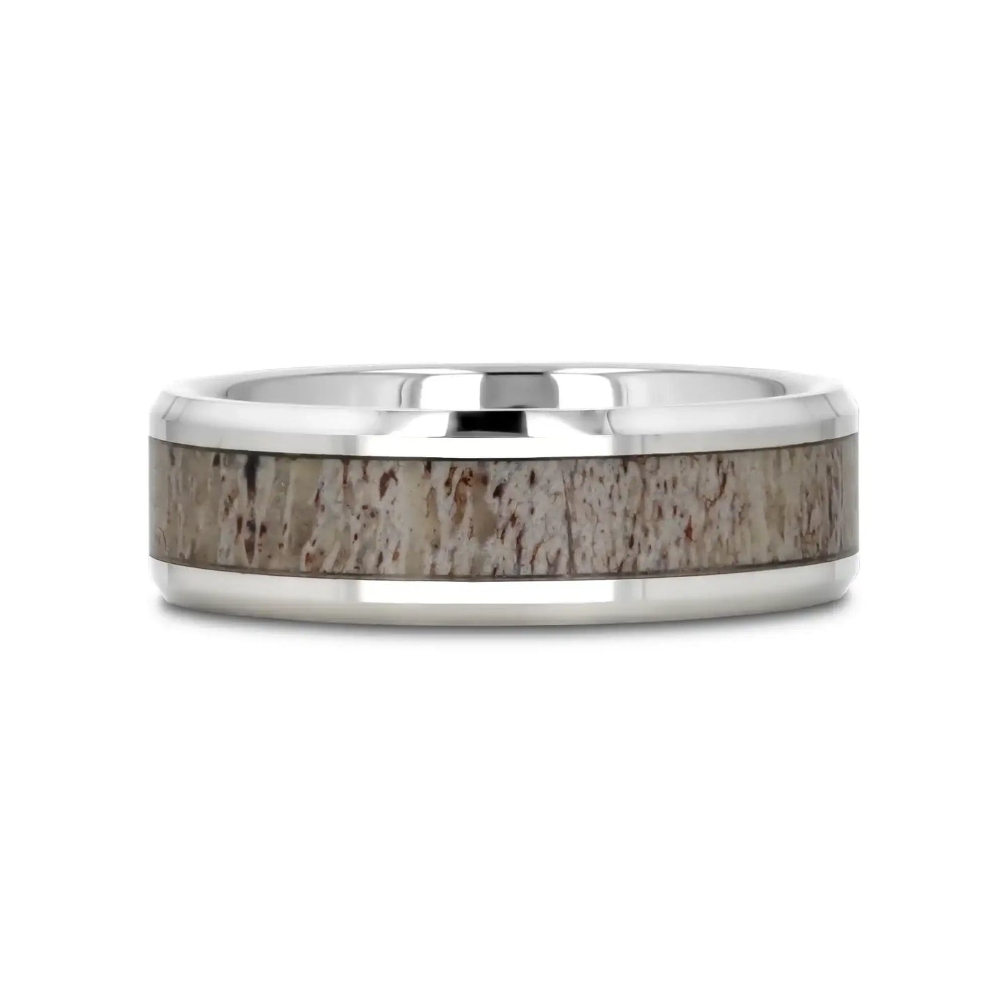 BUCK Polished Beveled Tungsten Carbide Men's Wedding Band with Ombre Deer Antler Inlay - 6mm & 8mm - Larson Jewelers