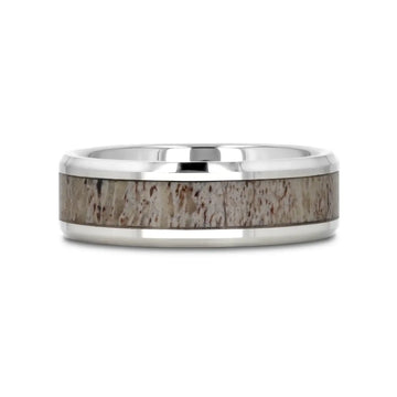 BUCK Polished Beveled Tungsten Carbide Men's Wedding Band with Ombre Deer Antler Inlay - 6mm & 8mm - Larson Jewelers