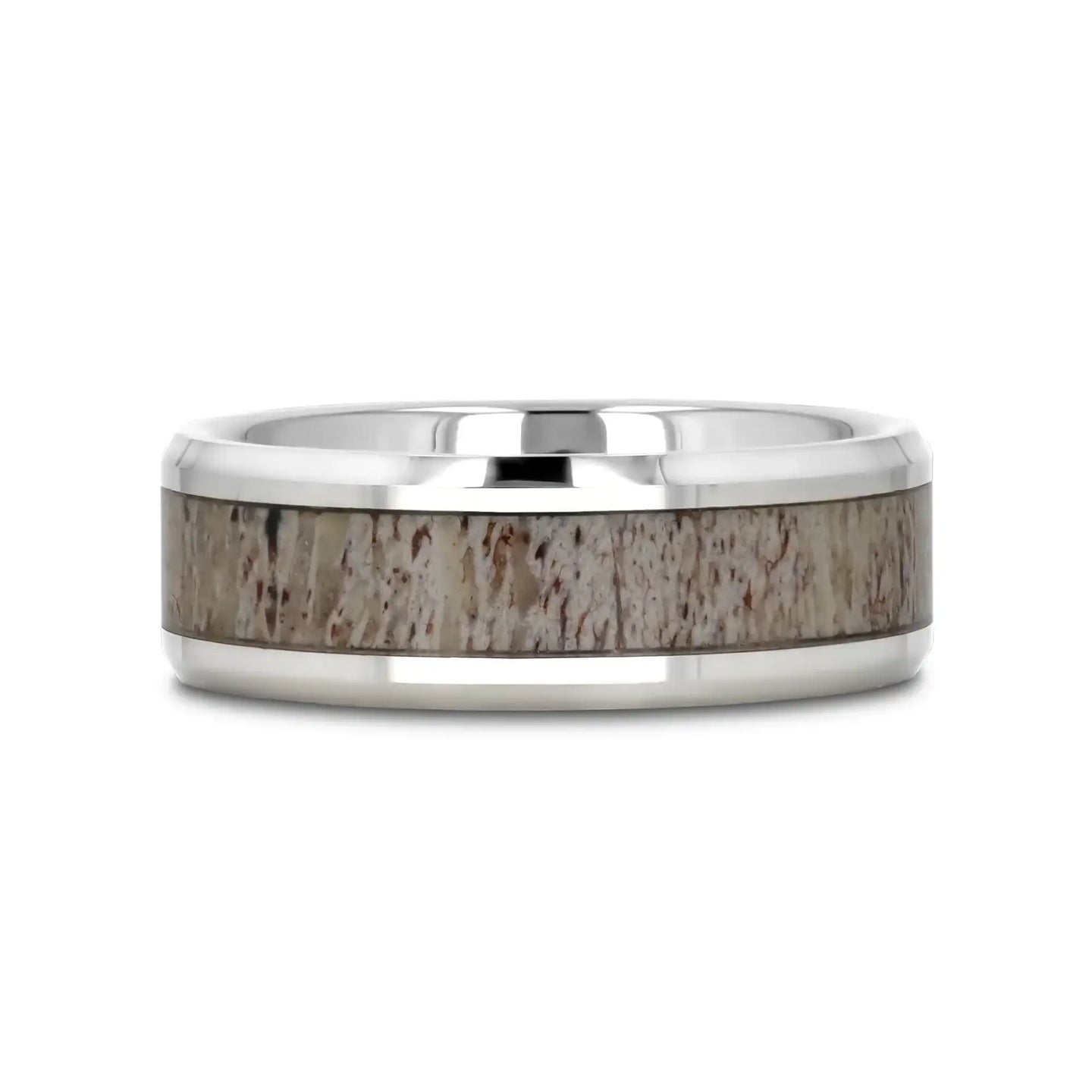 BUCK Polished Beveled Tungsten Carbide Men's Wedding Band with Ombre Deer Antler Inlay - 6mm & 8mm - Larson Jewelers