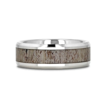 BUCK Polished Beveled Tungsten Carbide Men's Wedding Band with Ombre Deer Antler Inlay - 6mm & 8mm - Larson Jewelers