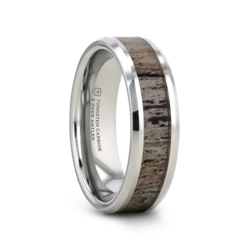 BUCK Polished Beveled Tungsten Carbide Men's Wedding Band with Ombre Deer Antler Inlay - 6mm & 8mm - Larson Jewelers