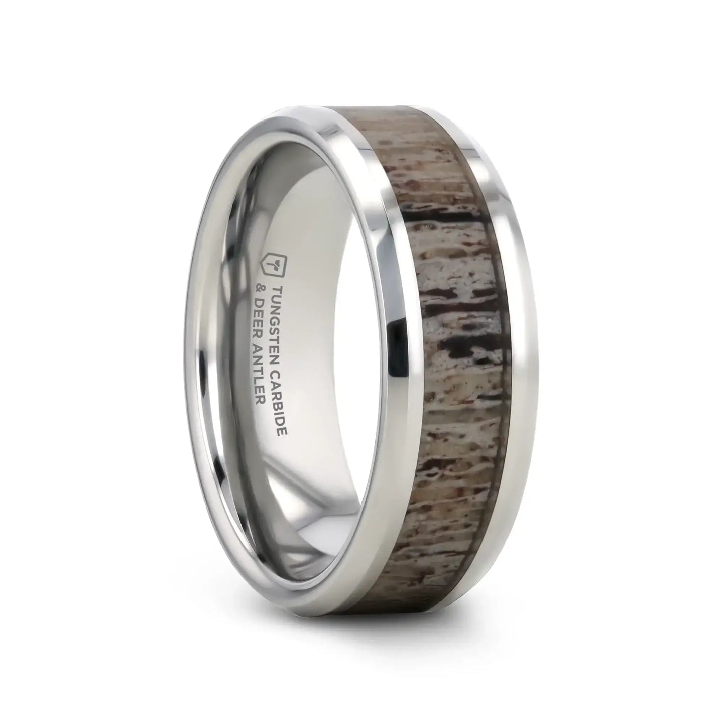 BUCK Polished Beveled Tungsten Carbide Men's Wedding Band with Ombre Deer Antler Inlay - 6mm & 8mm - Larson Jewelers