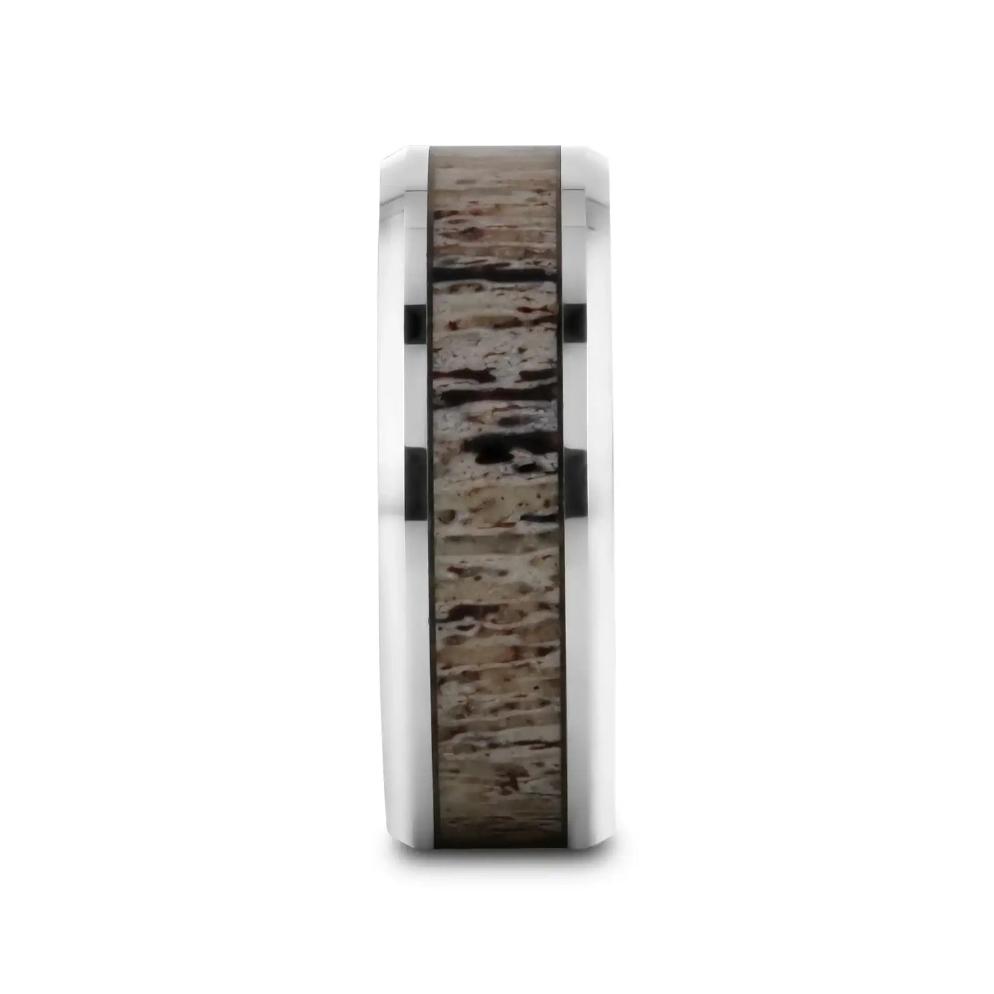 BUCK Polished Beveled Tungsten Carbide Men's Wedding Band with Ombre Deer Antler Inlay - 6mm & 8mm - Larson Jewelers