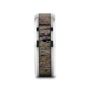 BUCK Polished Beveled Tungsten Carbide Men's Wedding Band with Ombre Deer Antler Inlay - 6mm & 8mm - Larson Jewelers