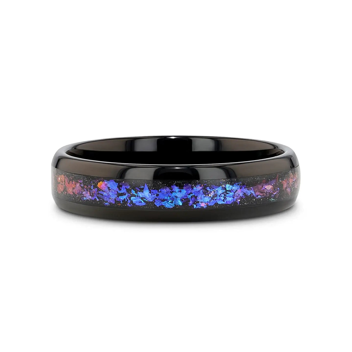 4mm COSMIC black tungsten ring, flat view