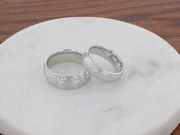 CHANDLER Domed Hammered Finish White Tungsten Ring - 6mm or 8mm - Larson Jewelers
