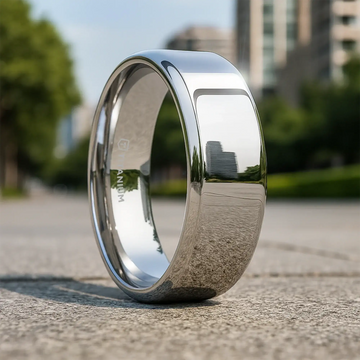 CORONAL Men’s Polished Finish Beveled Edges Titanium Wedding Ring with Raised Center - 6mm & 8mm - Larson Jewelers
