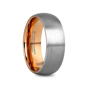 CAMERON Domed Brushed Finish Tungsten Carbide Men's Wedding Band with Rose Gold Ion-Plated Interior - 8mm - Larson Jewelers