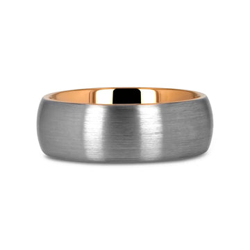 CAMERON Domed Brushed Finish Tungsten Carbide Men's Wedding Band with Rose Gold Ion-Plated Interior - 8mm - Larson Jewelers
