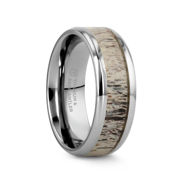 CARIBOU Polished Beveled Titanium Men's Wedding Band with Ombre Deer Antler Inlay - 8mm - Larson Jewelers