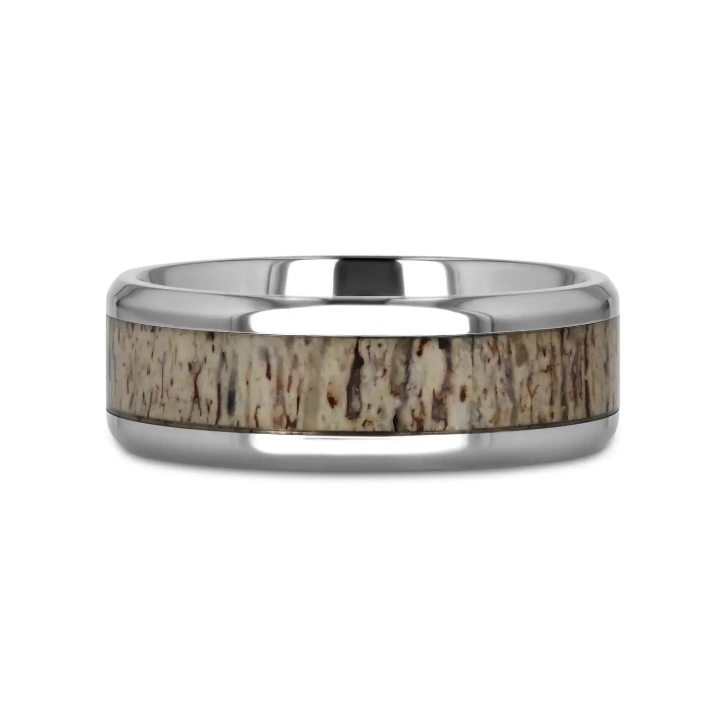 CARIBOU Polished Beveled Titanium Men's Wedding Band with Ombre Deer Antler Inlay - 8mm - Larson Jewelers