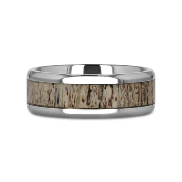 CARIBOU Polished Beveled Titanium Men's Wedding Band with Ombre Deer Antler Inlay - 8mm - Larson Jewelers
